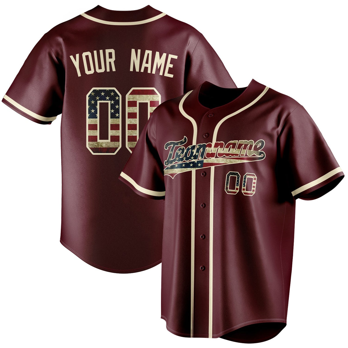 Custom Burgundy & Cream Vintage USA Flag Fan Baseball Jersey BB01240528CK100