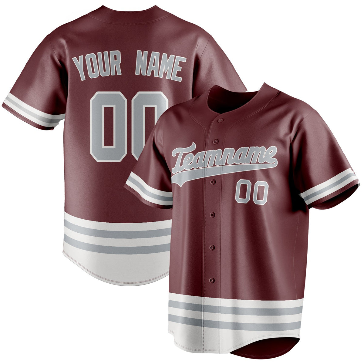 Custom Burgundy & Gray Double Stripe Fan Baseball Jersey BB01240528CK107