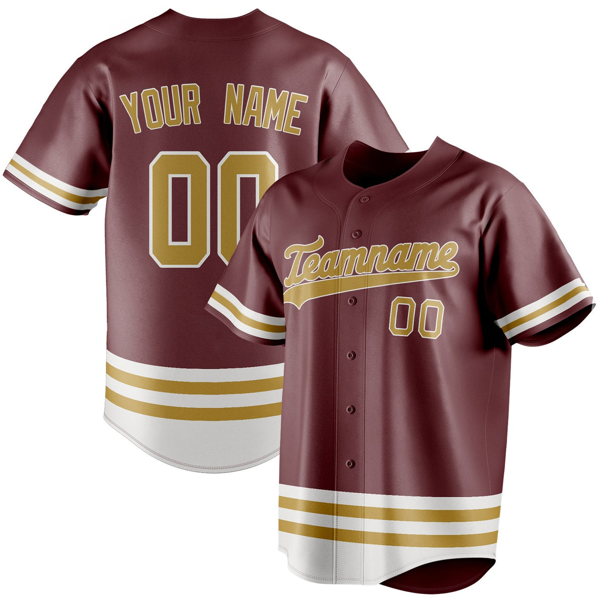 Custom Burgundy & Old Gold Double Stripe Fan Baseball Jersey BB01240528CK108