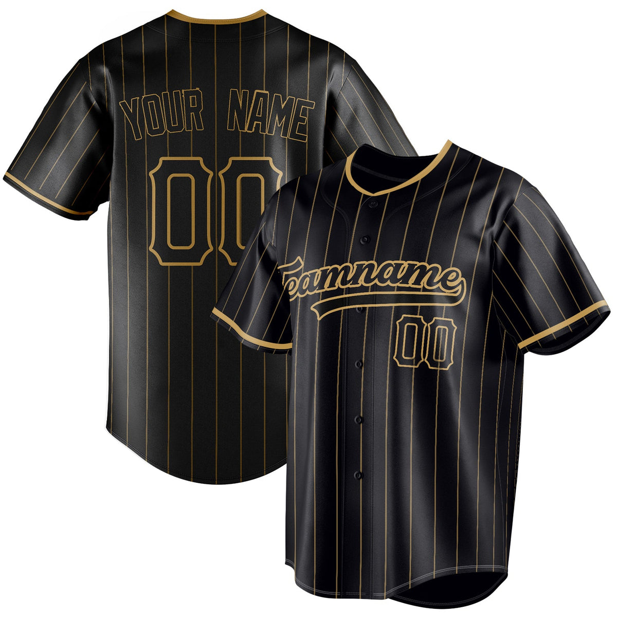 Custom Black & Old Gold Old Gold Pinstripe Fan Baseball Jersey BB01240528YX186