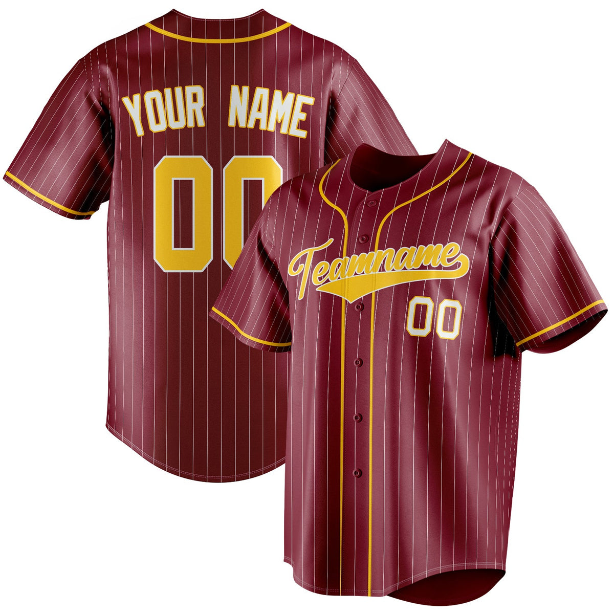 Custom Crimson & Gold White Pinstripe Fan Baseball Jersey BB01240529CK156