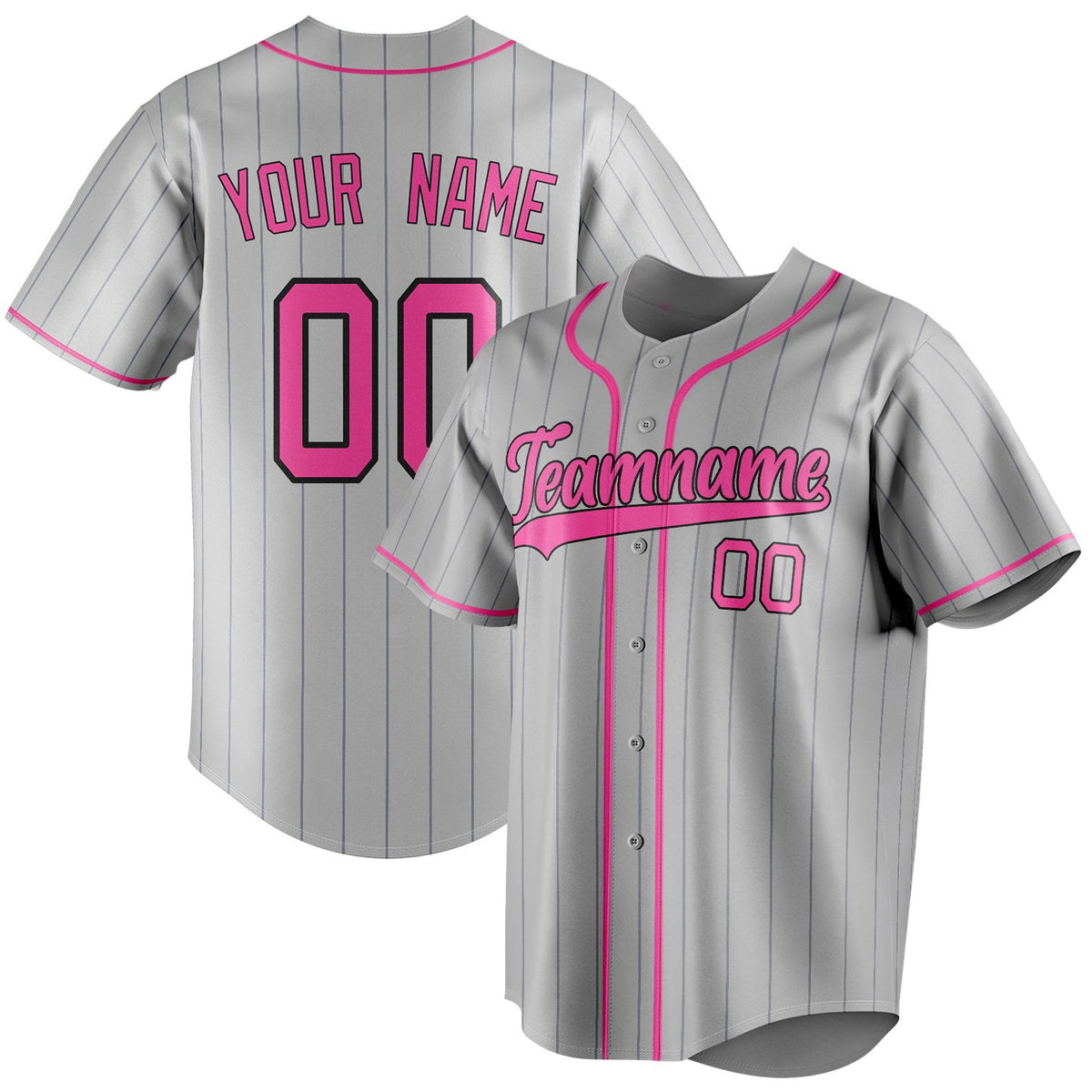 Custom Gray & Pink Black Pinstripe Fan Baseball Jersey BB01240529JZ152