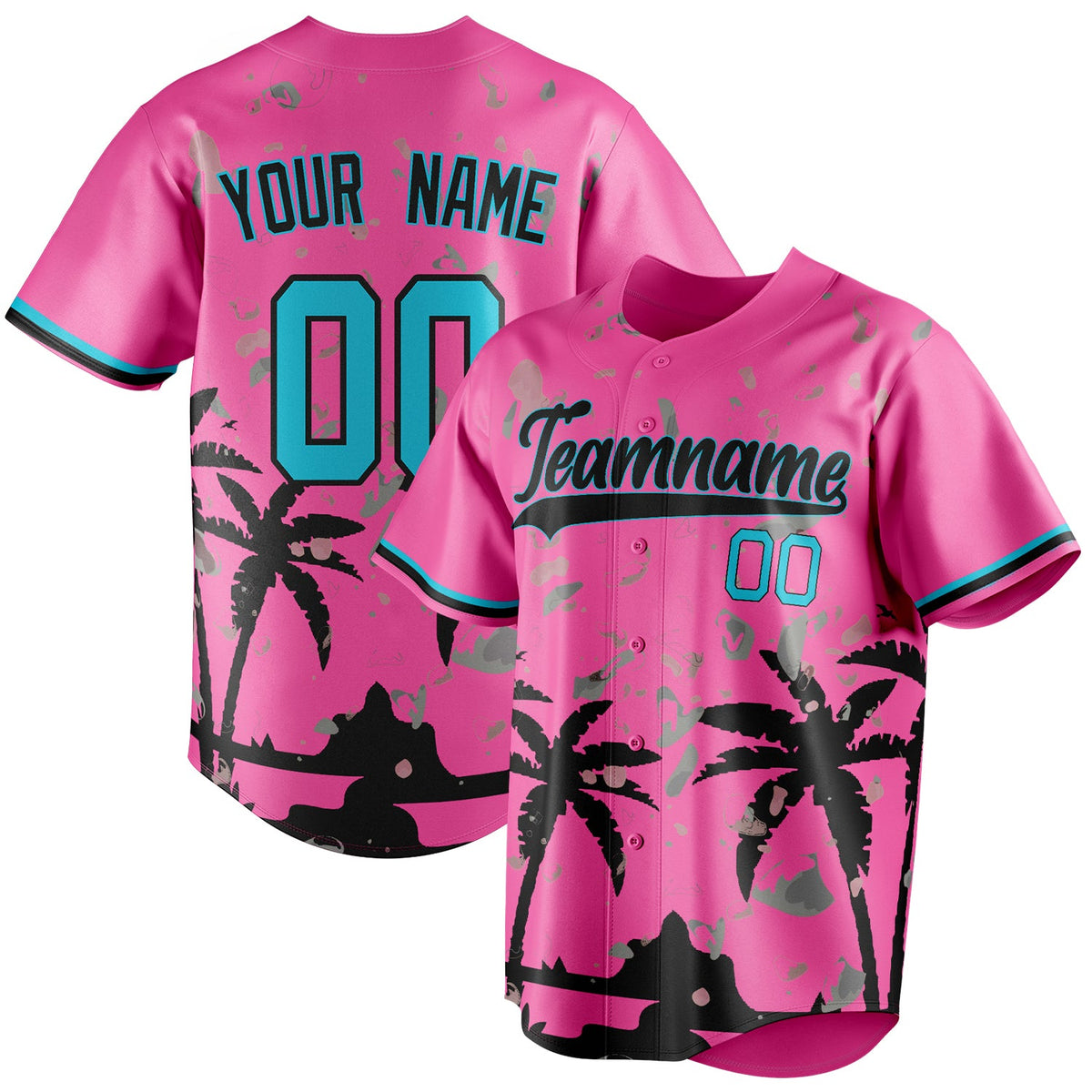 Custom Pink & Black 3D Miami Palm Trees Fan Baseball Jersey BB01240529WX408