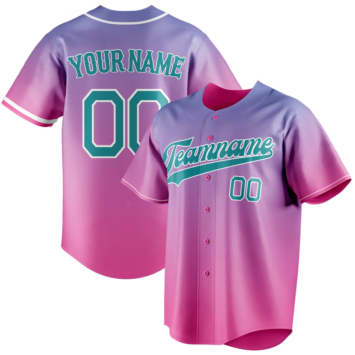 Custom Pink & Teal Pink Blue Gradient Fan Baseball Jersey BB01240529WX410