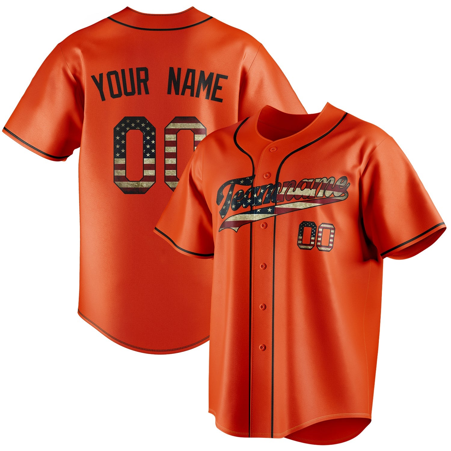 Custom Orange & Black Vintage USA Flag Fan Baseball Jersey BB01240529WY170