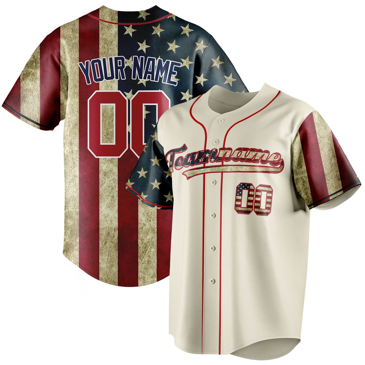 Custom Cream & Red 3D American Flag Fan Baseball Jersey BB01240529YX208