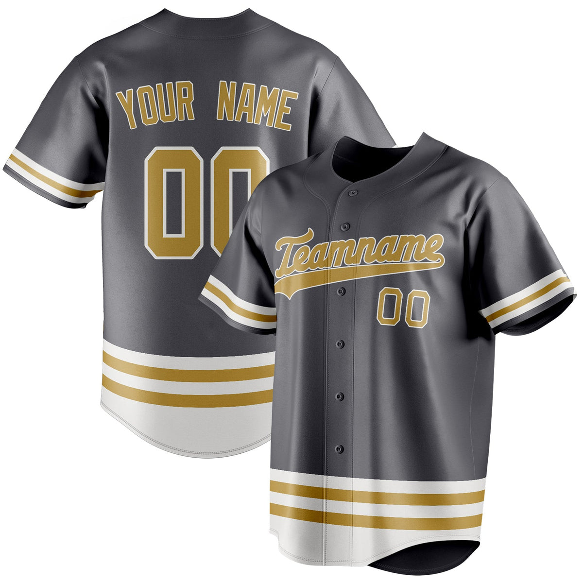 Custom Steel Gray & Old Gold Double Stripe Fan Baseball Jersey BB01240530CK283