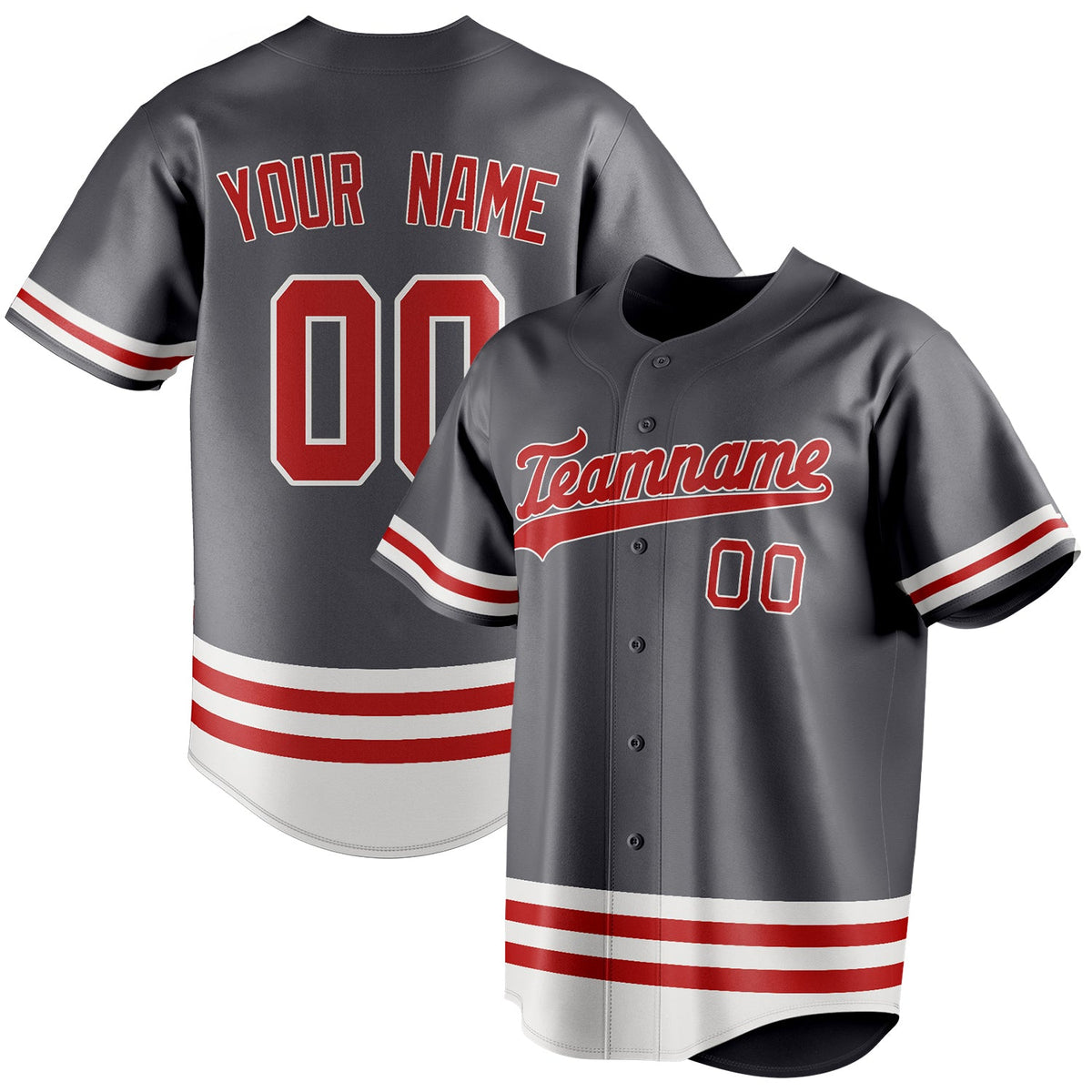 Custom Steel Gray & Red Double Stripe Fan Baseball Jersey BB01240530CK286