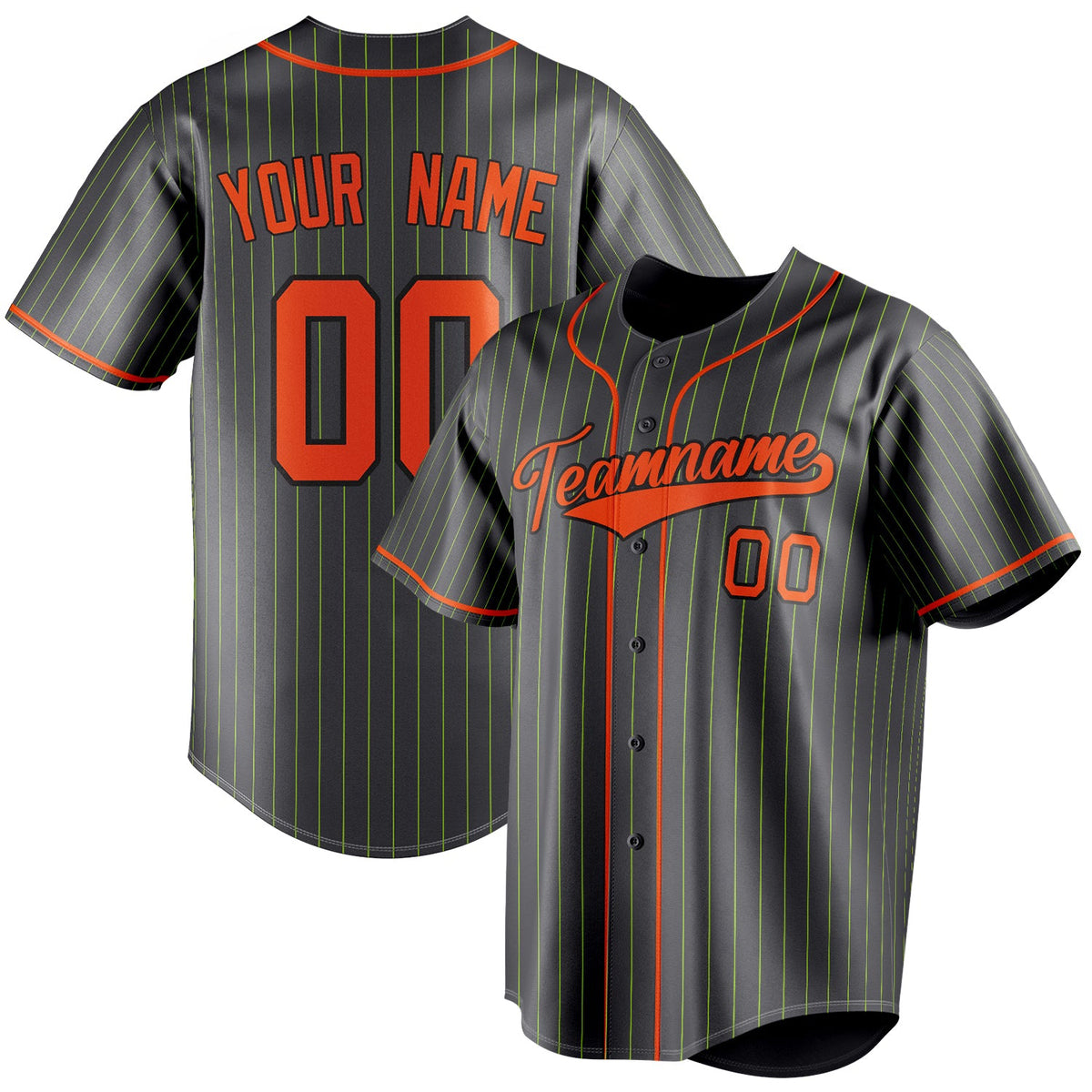 Custom Steel Gray & Orange Neon Green Pinstripe Fan Baseball Jersey BB01240530CK287