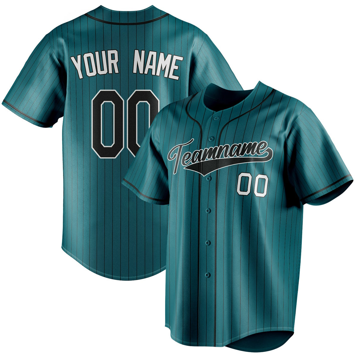 Custom Teal & Black Black Pinstripe Fan Baseball Jersey BB01240530CK320