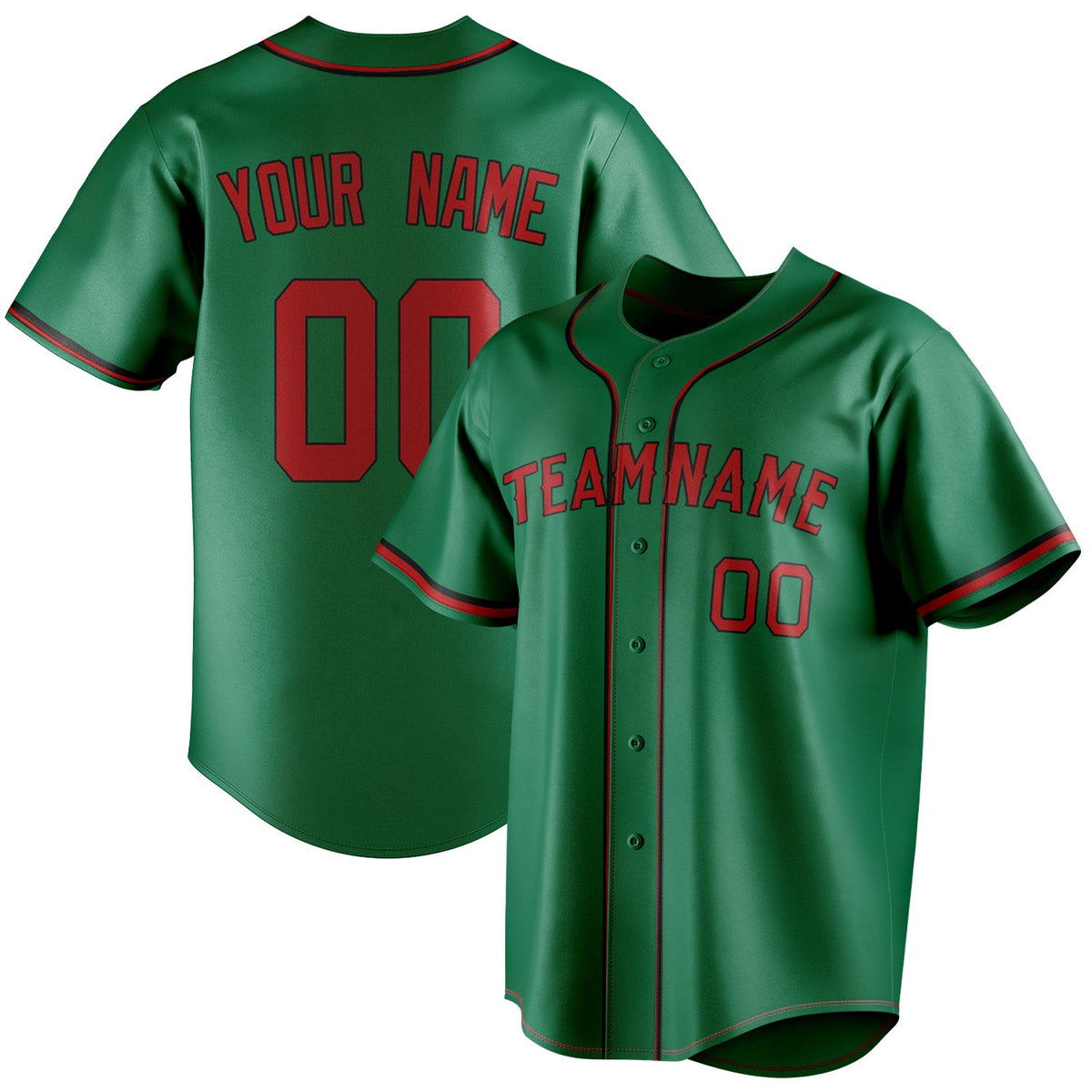 Custom Kelly Green & Red Color Fan Baseball Jersey BB01240530WX228