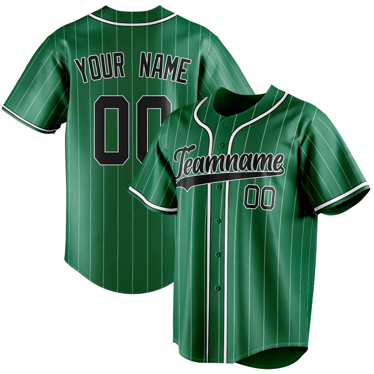 Custom Kelly Green & Black White Pinstripe Fan Baseball Jersey BB01240530WX230