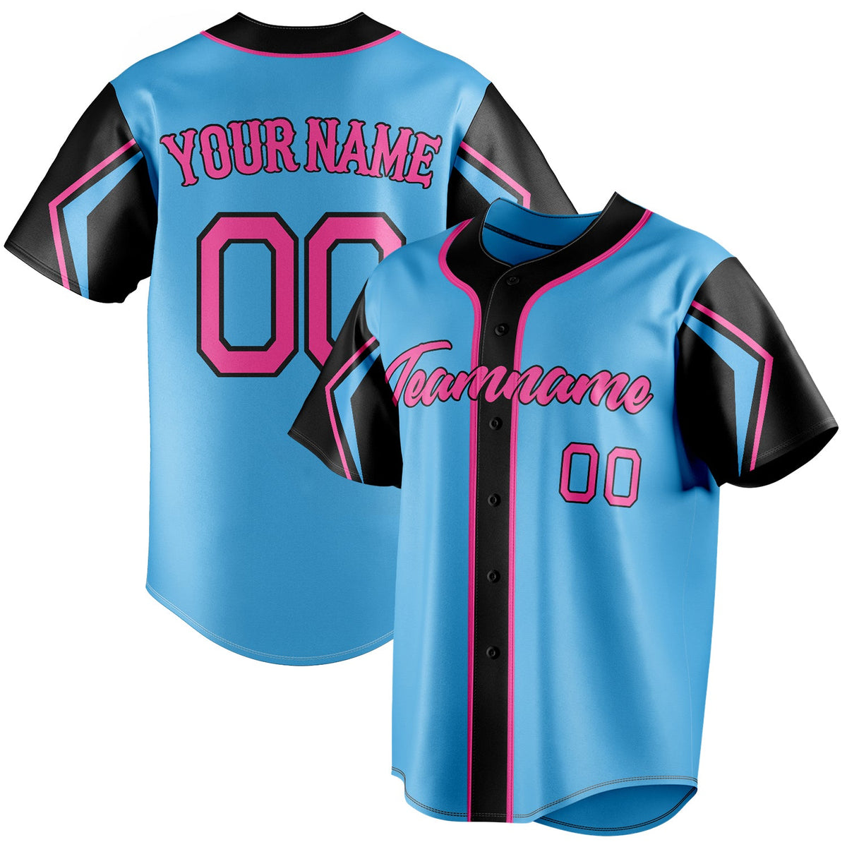 Custom Sky Blue & Black 3 Colors Arm Shapes Fan Baseball Jersey BB01240530WX307