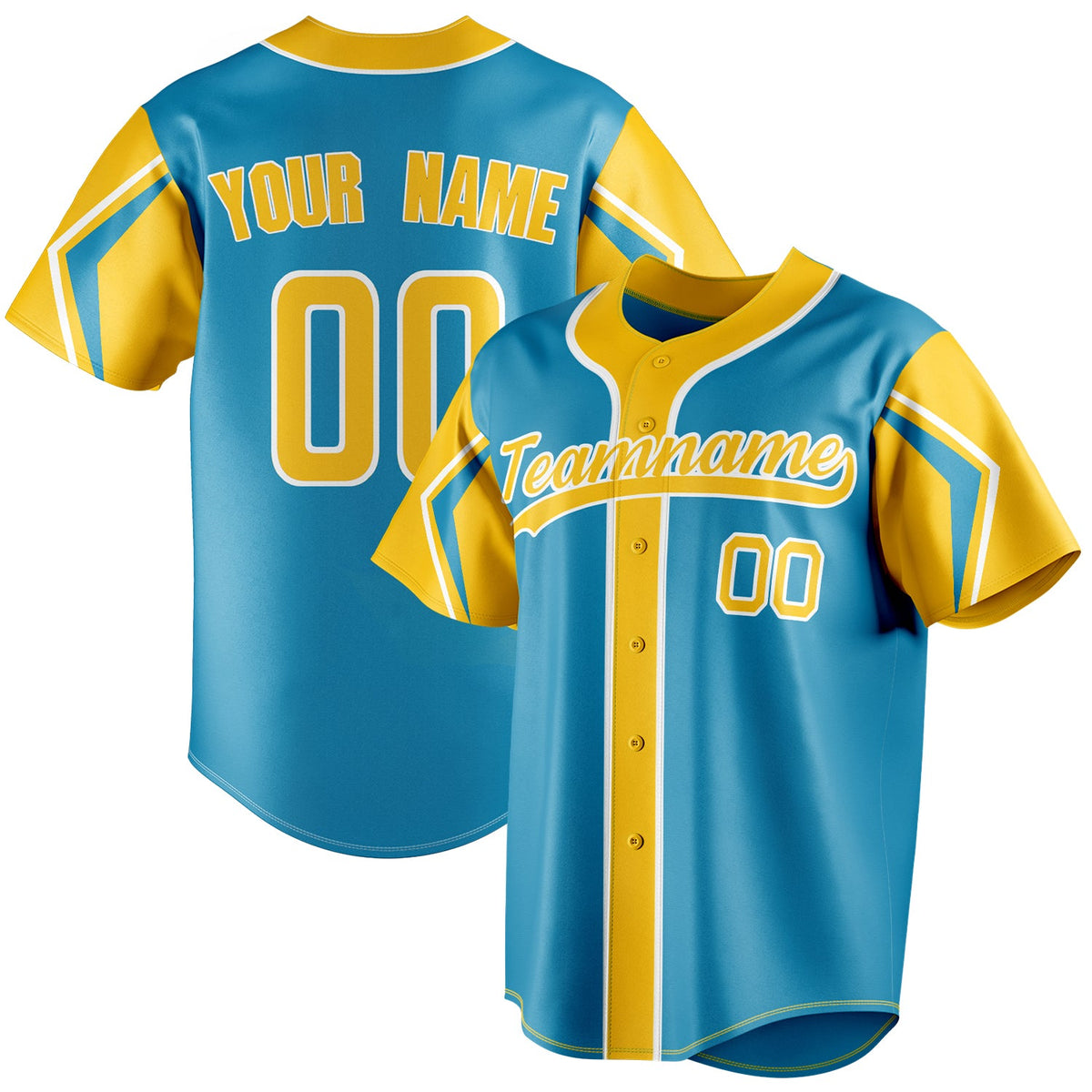 Custom Panther Blue & Yellow 3 Colors Arm Shapes Fan Baseball Jersey BB01240530WX372