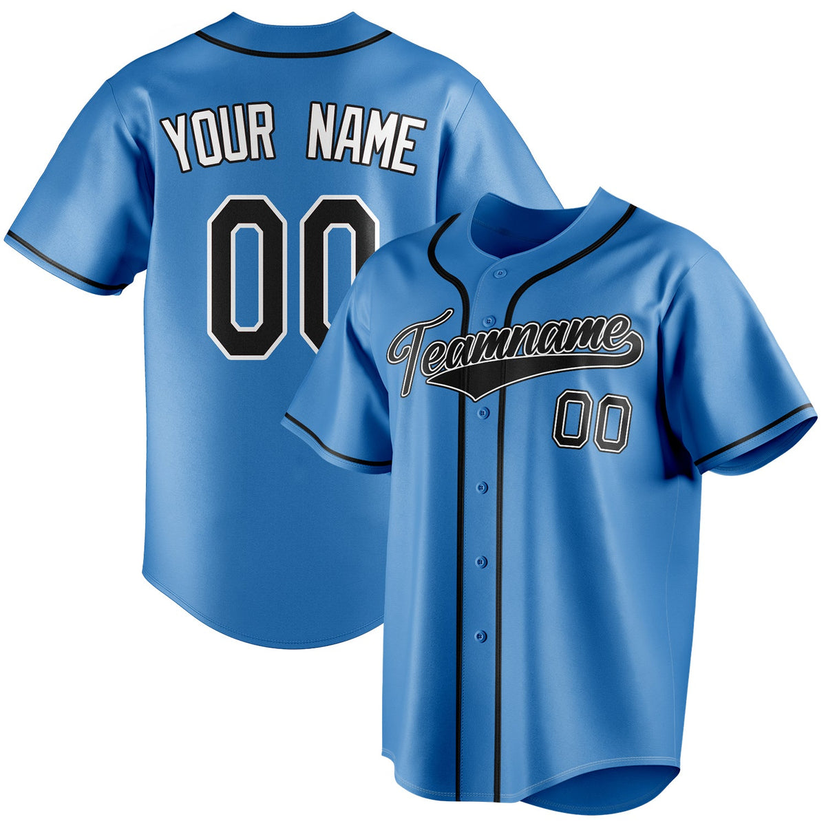 Custom Powder Blue & Black Color Fan Baseball Jersey BB01240530WY275