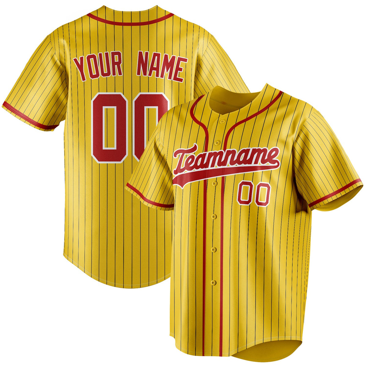 Custom Yellow & Red Black Pinstripe Fan Baseball Jersey BB01240531CK564