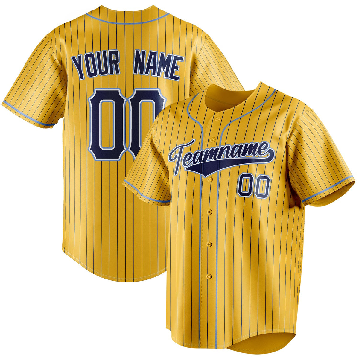 Custom Yellow & Navy Navy Pinstripe Fan Baseball Jersey BB01240531CK567