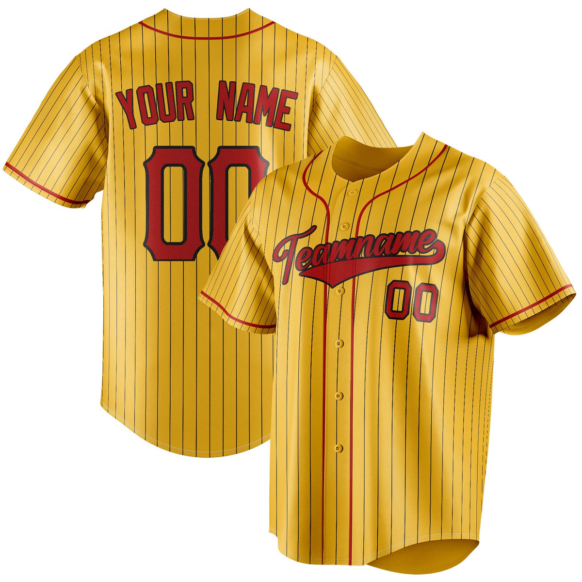 Custom Yellow & Red Black Pinstripe Fan Baseball Jersey BB01240531CK572