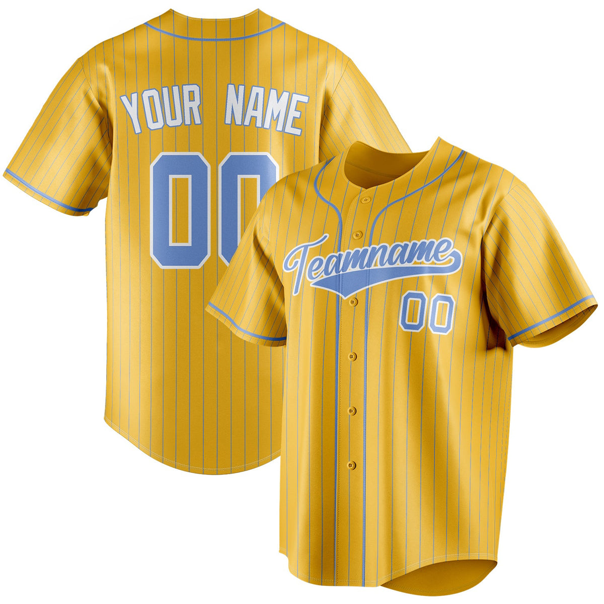 Custom Yellow & Light Blue Light Blue Pinstripe Fan Baseball Jersey BB01240531CK577