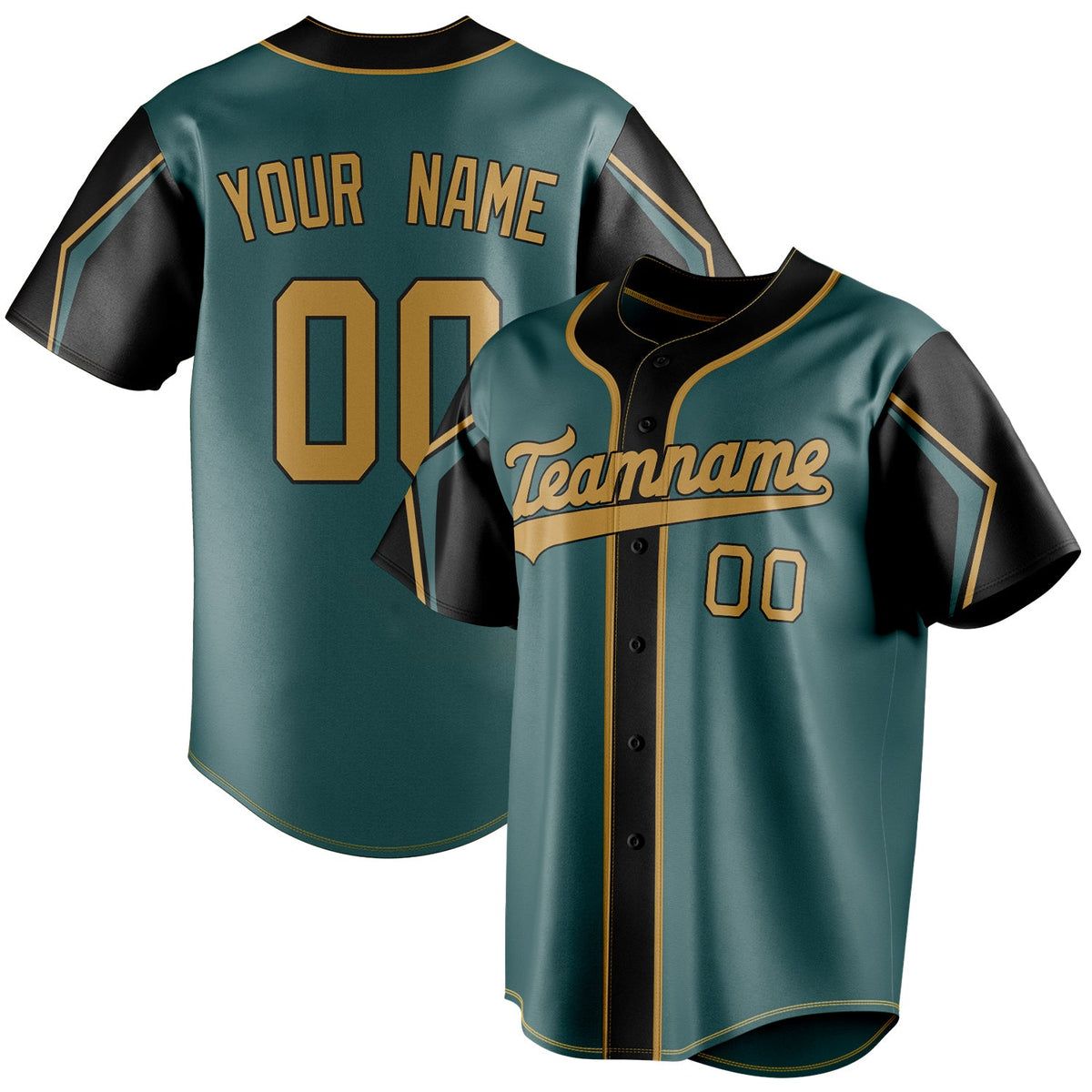 Custom Midnight Green & Olg Gold 3 Colors Arm Shapes Fan Baseball Jersey BB01240531JZ441