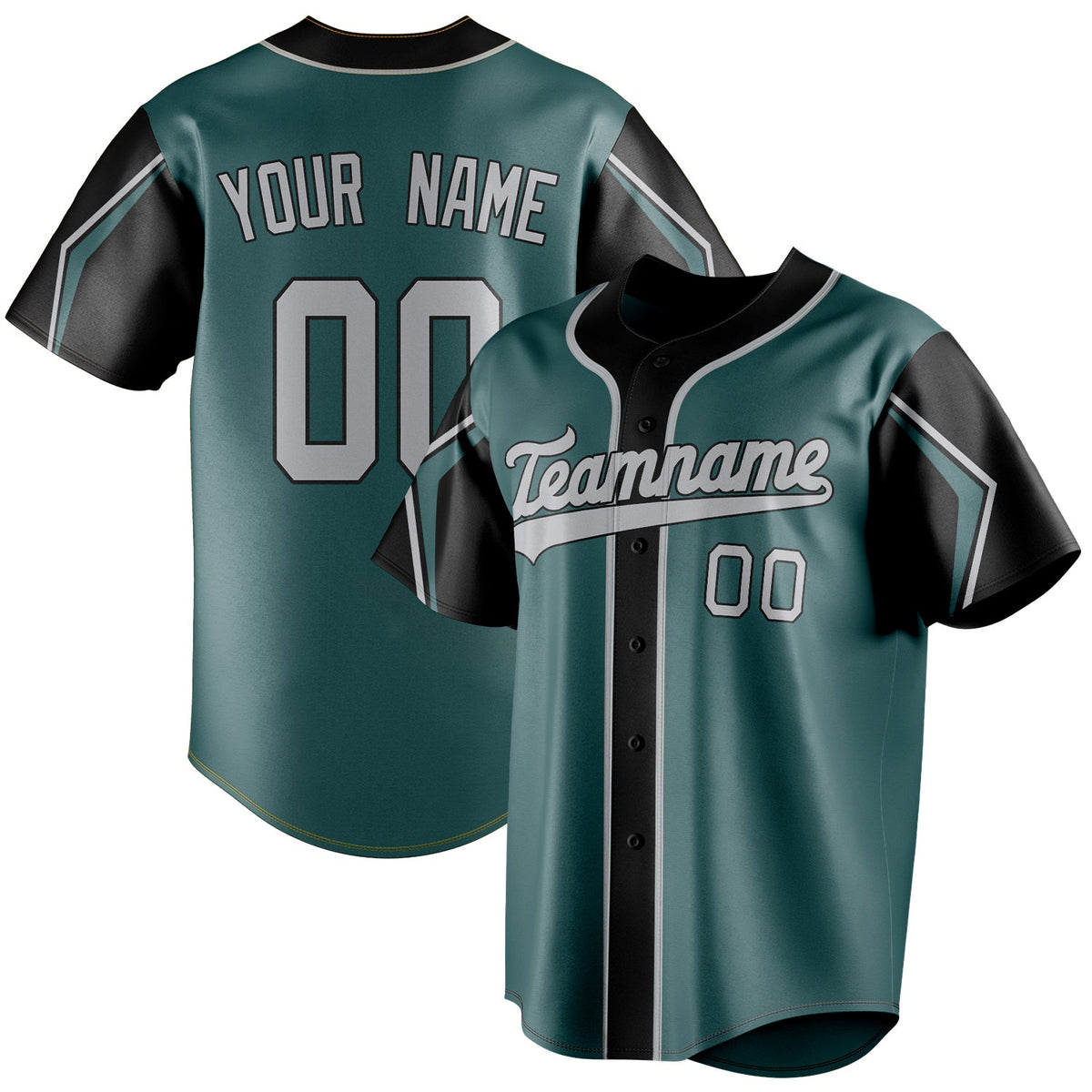 Custom Midnight Green & Gray 3 Colors Arm Shapes Fan Baseball Jersey BB01240531JZ442