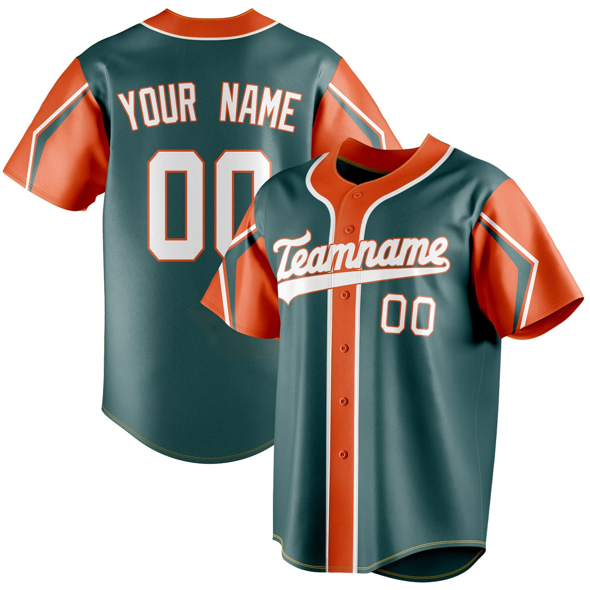 Custom Midnight Green & Orange 3 Colors Arm Shapes Fan Baseball Jersey BB01240531JZ459