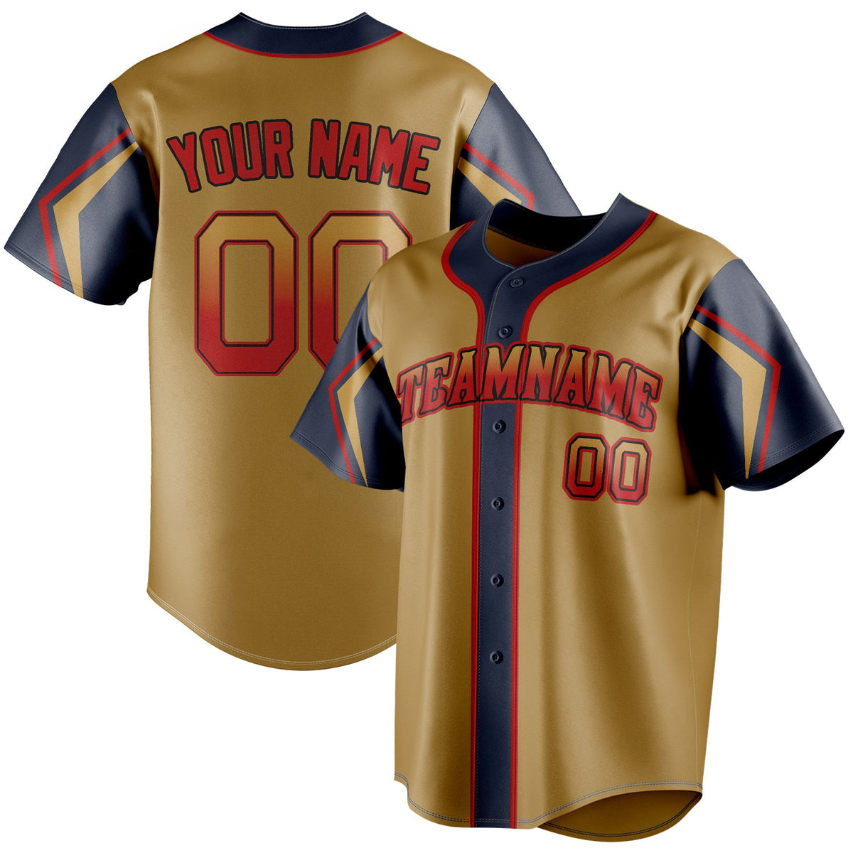 Custom Old Gold & Navy 3 Colors Arm Shapes Fan Baseball Jersey BB01240531WX522