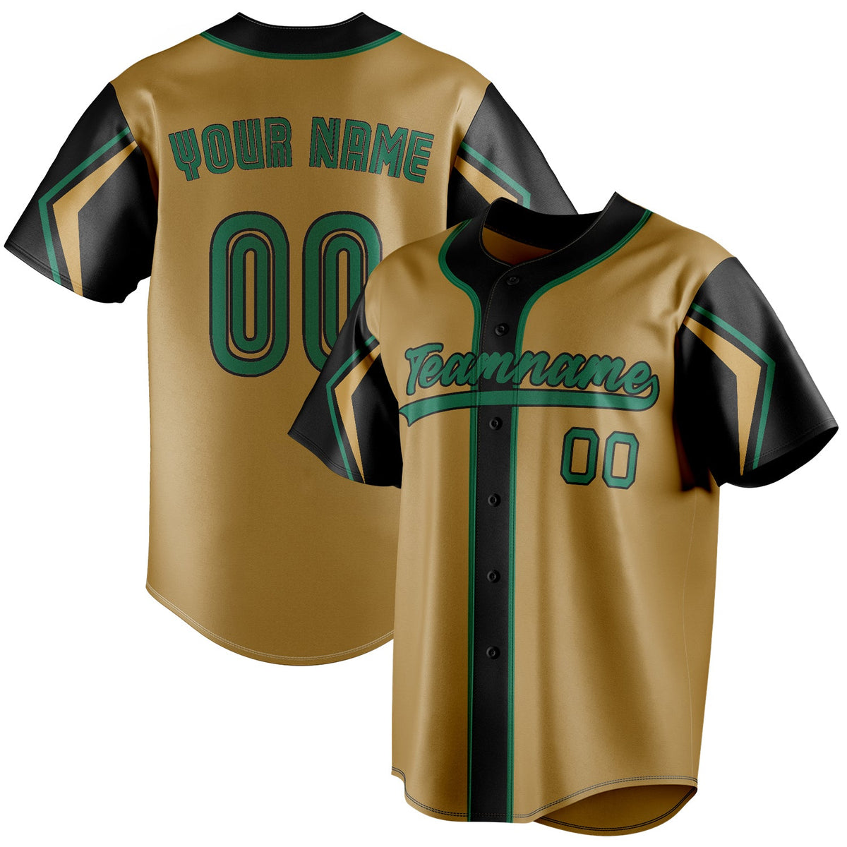 Custom Old Gold & Black 3 Colors Arm Shapes Fan Baseball Jersey BB01240531WX525