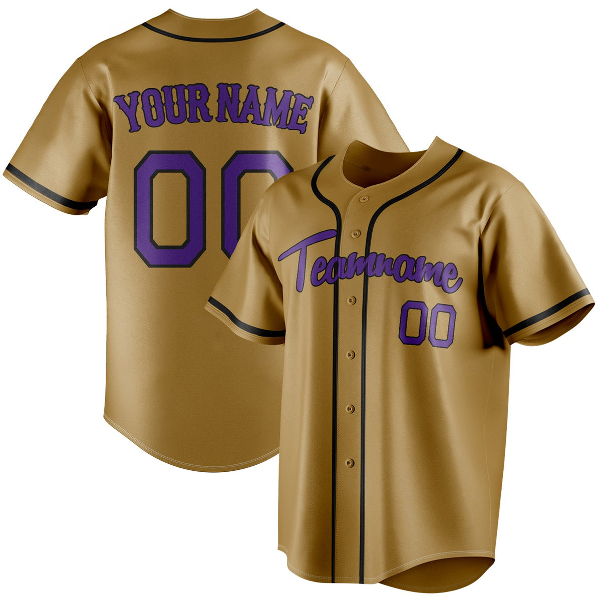 Custom Old Gold & Purple Color Fan Baseball Jersey BB01240531WX536