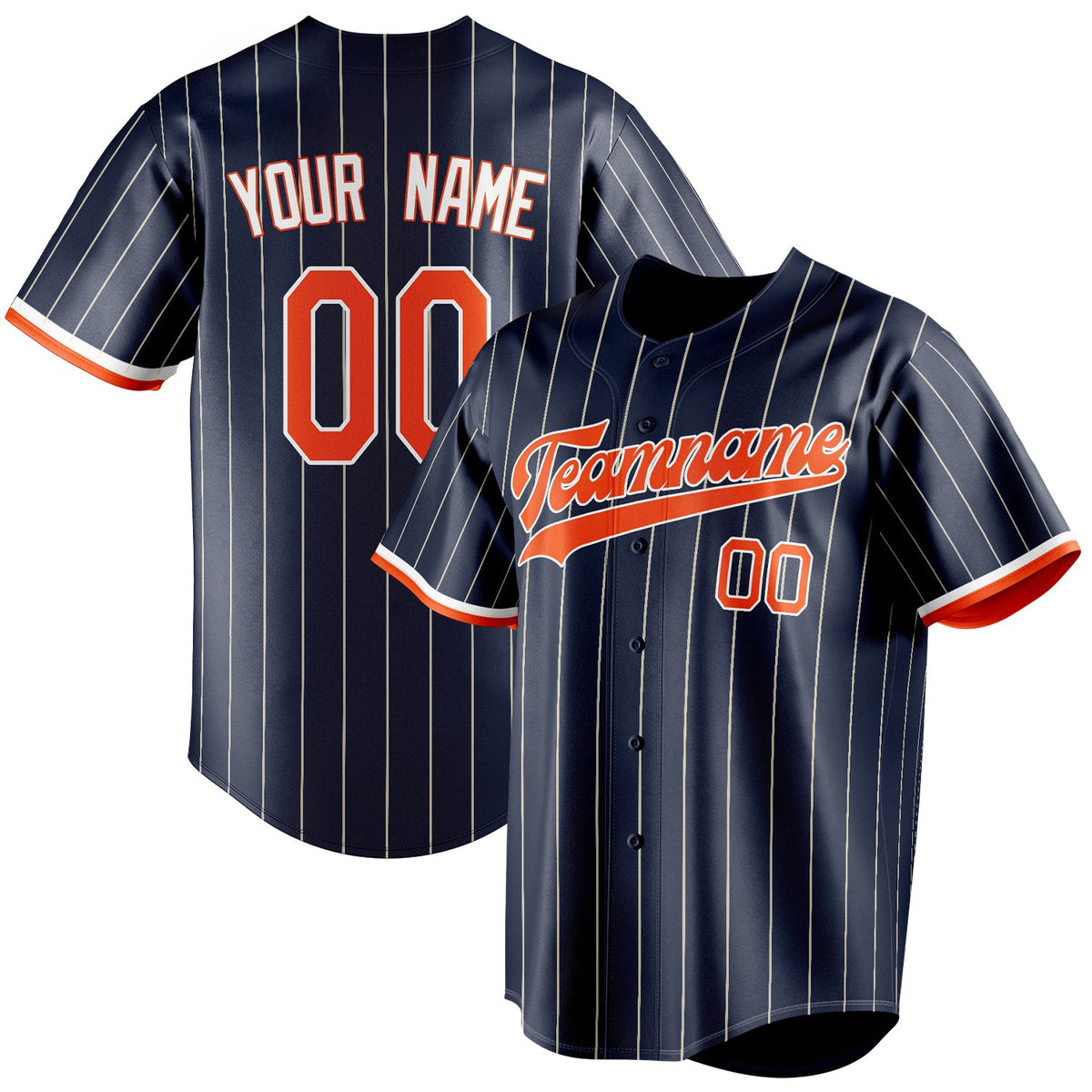 Custom Navy & Orange Cream Pinstripe Fan Baseball Jersey BB01240531WY486