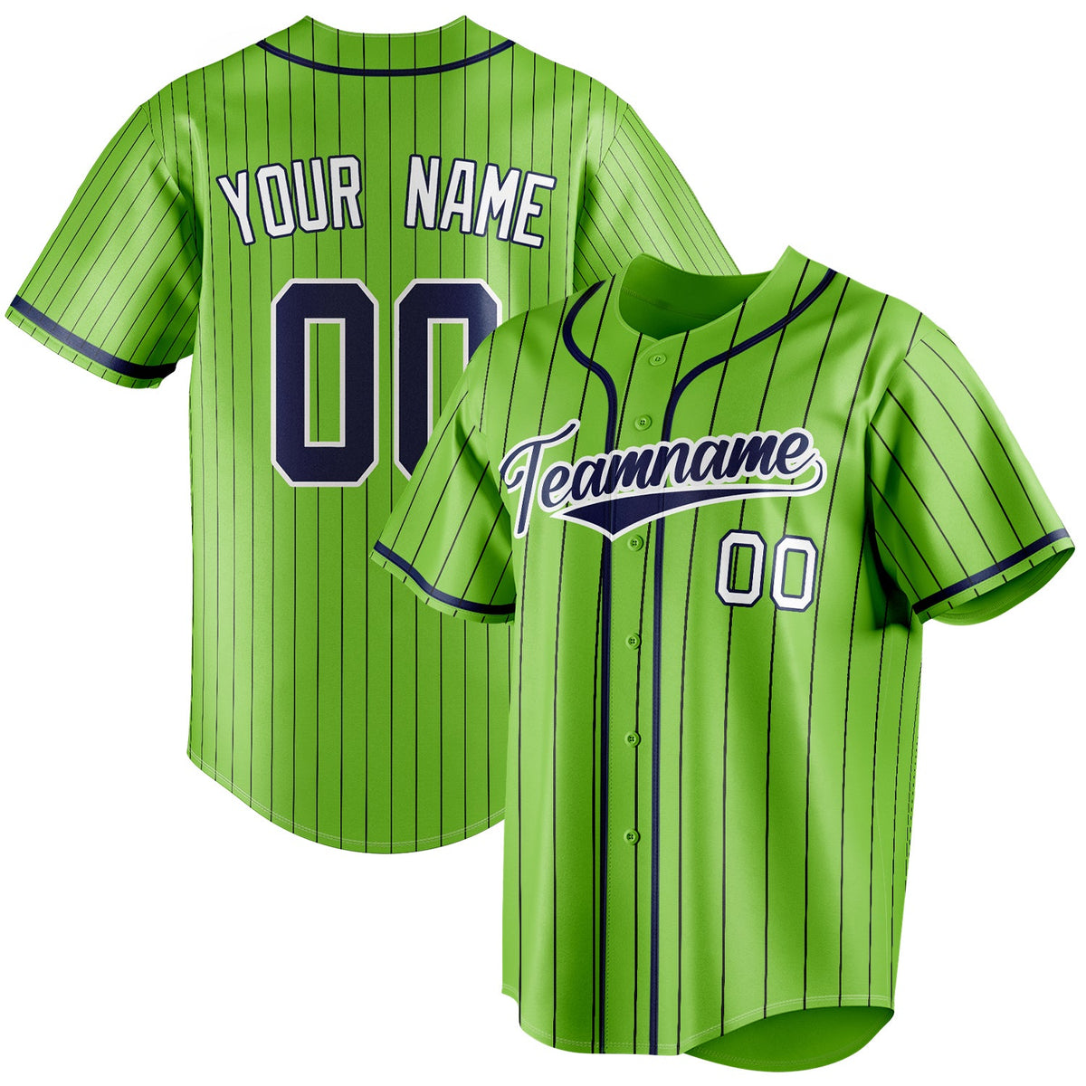 Custom Neon Green & Navy Black Pinstripe Fan Baseball Jersey BB01240531XJ427