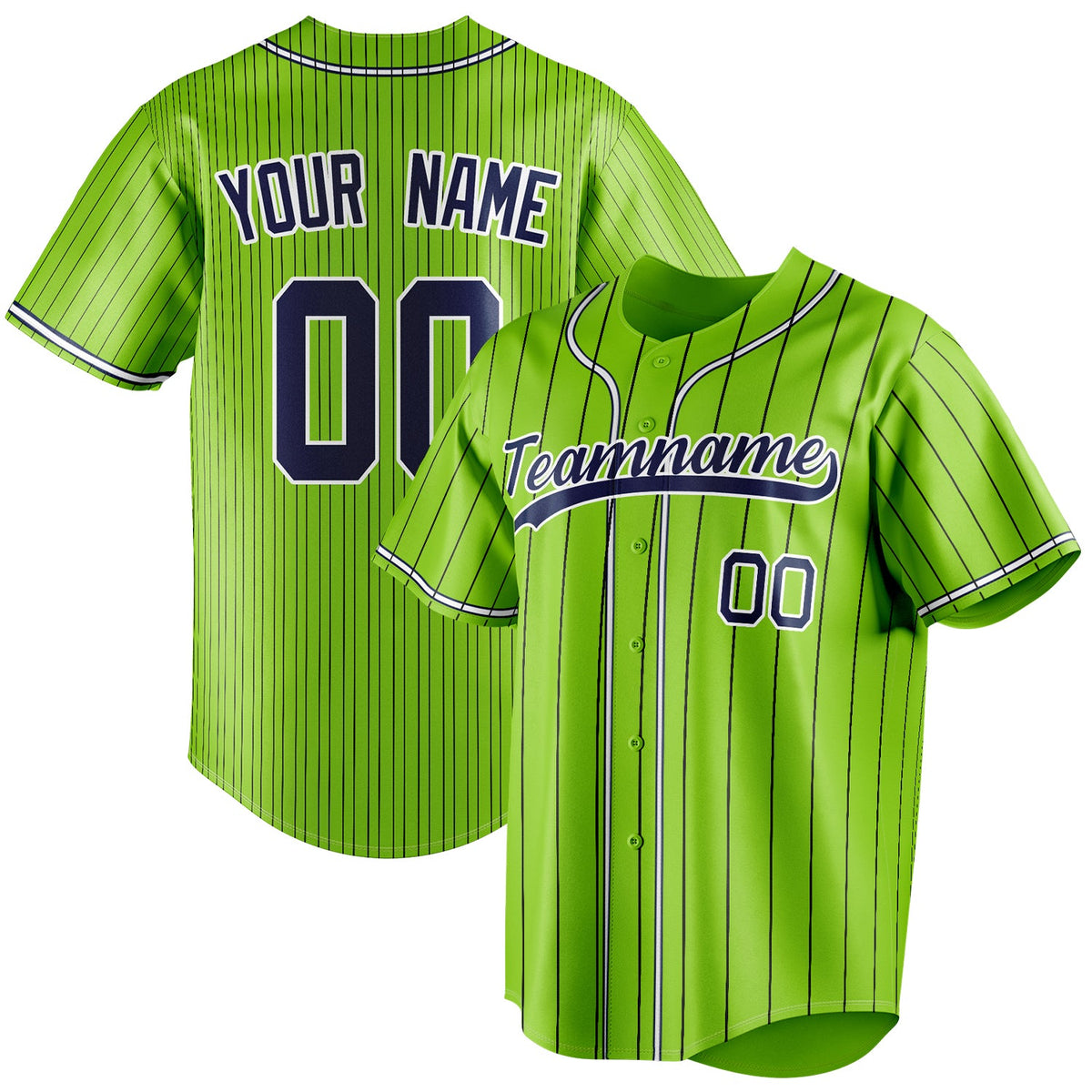 Custom Neon Green & Navy Black Pinstripe Fan Baseball Jersey BB01240531XJ428