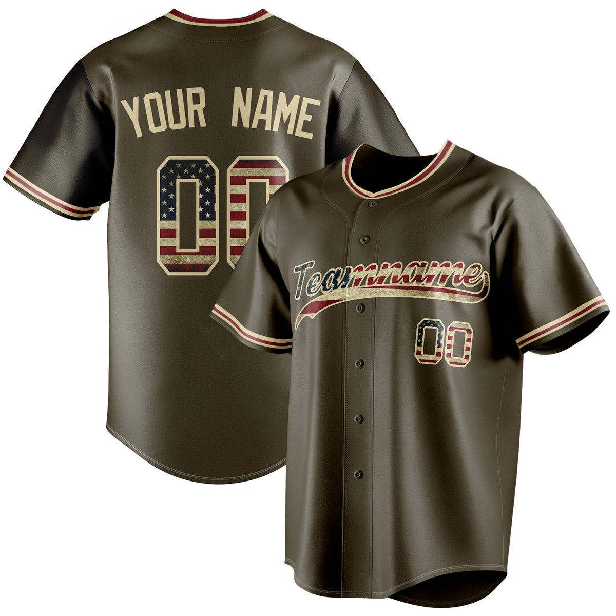 Custom Olive & Cream Vintage USA Flag Fan Baseball Jersey BB01240531YX390