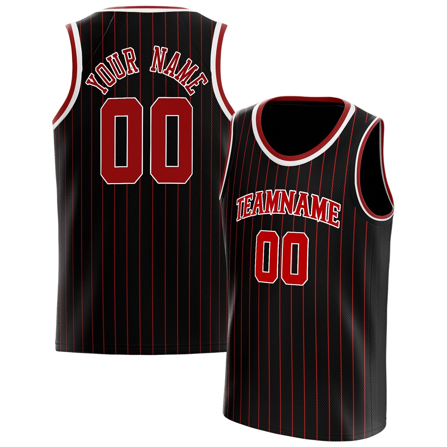 Custom Black Red Red-Pinstripe Basketball Jersey