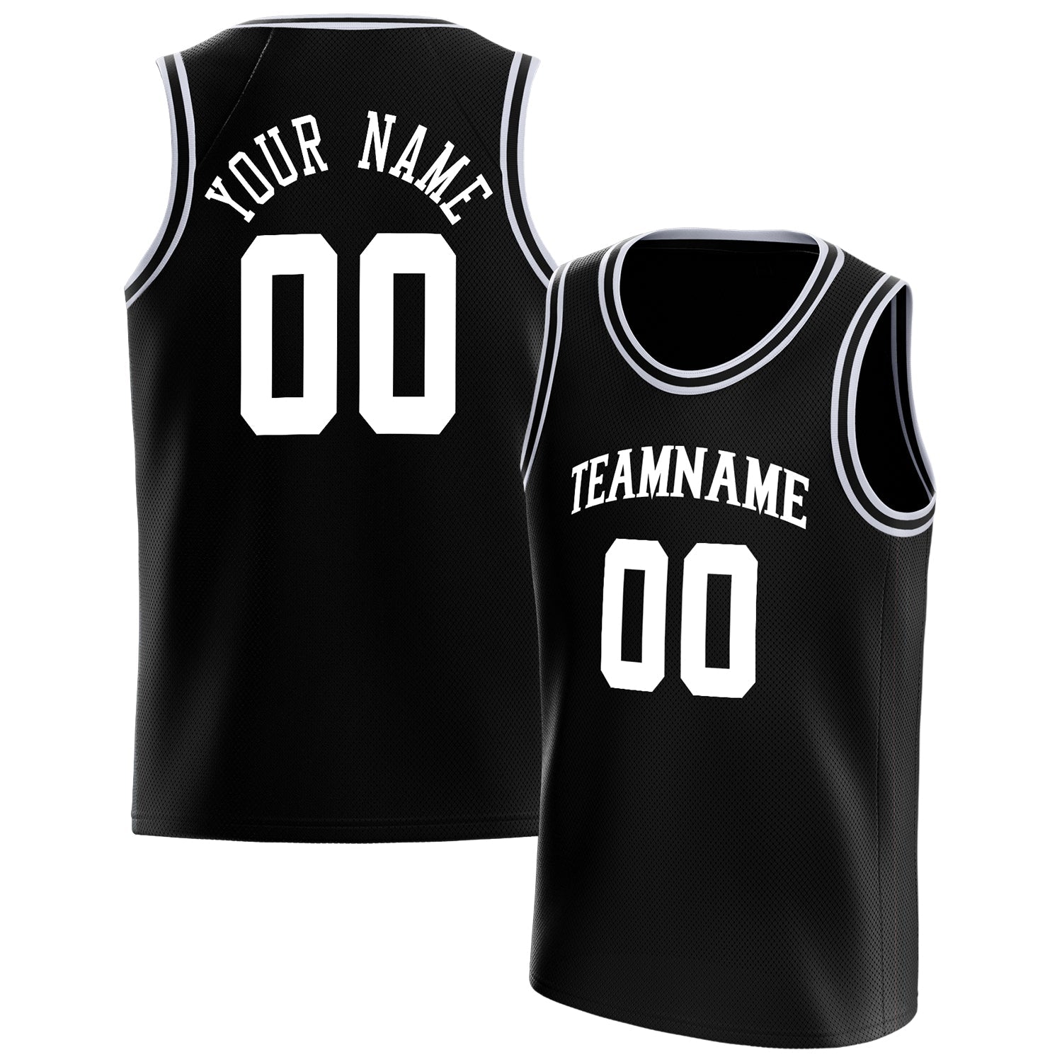 Custom Black White Solid-Color Basketball Jersey