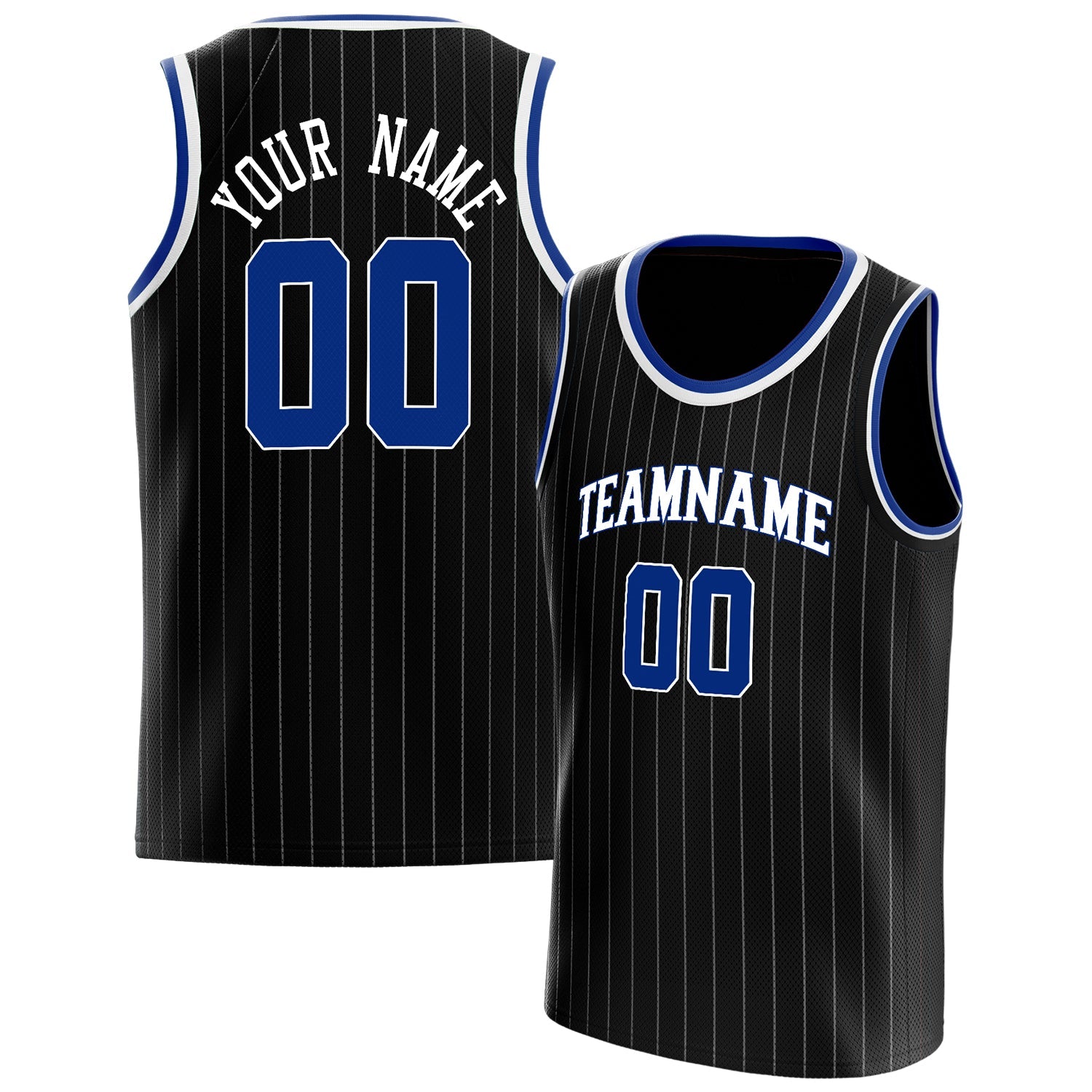 Custom Black Royal White-Pinstripe Basketball Jersey