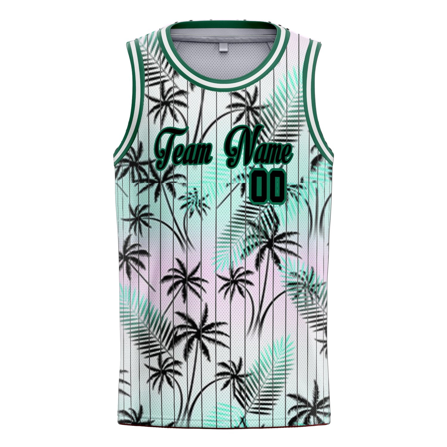 Custom Black Kelly-Green Tropical-Hawaii-Palm-Leaves Basketball Jersey