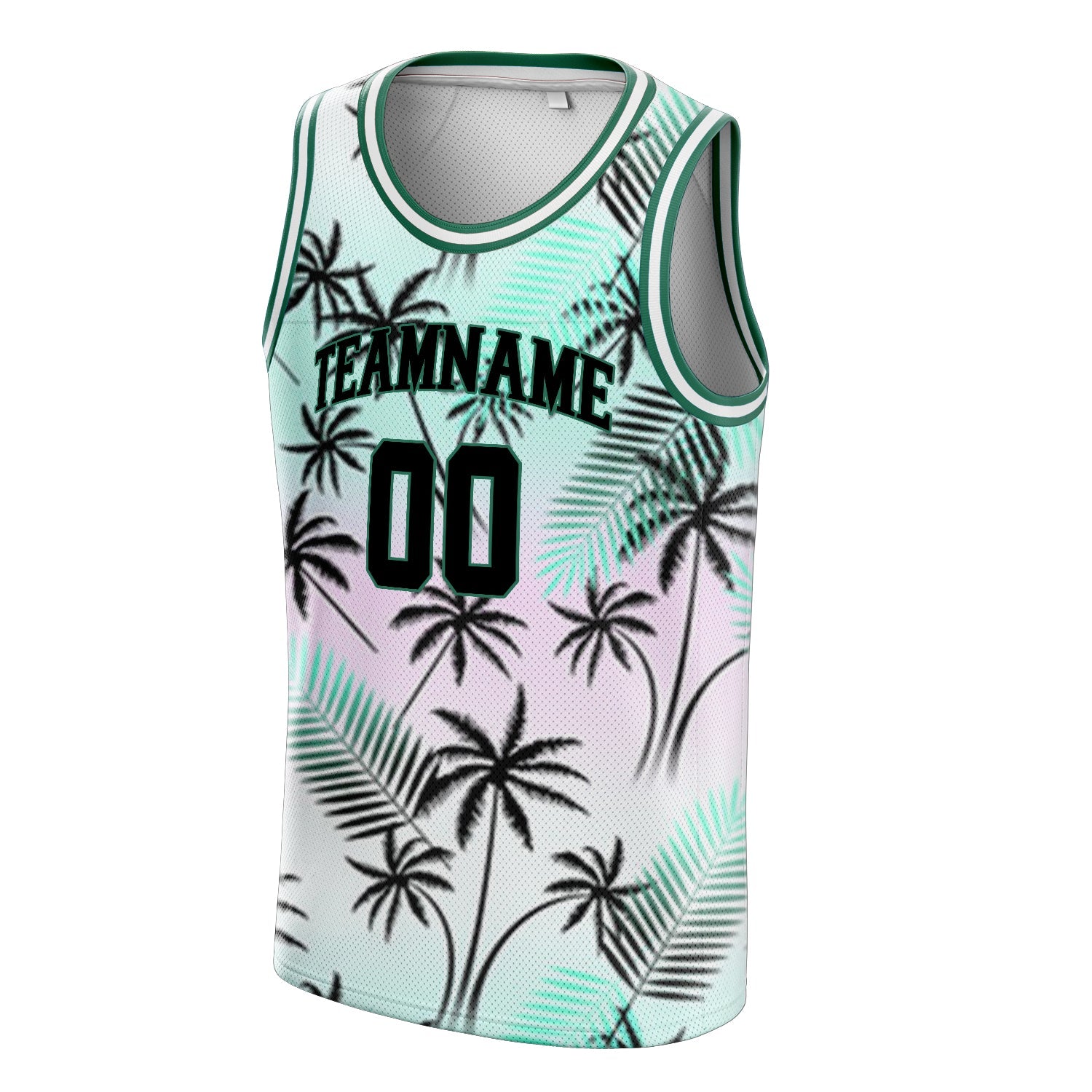 Custom Black Kelly-Green Tropical-Hawaii-Palm-Leaves Basketball Jersey