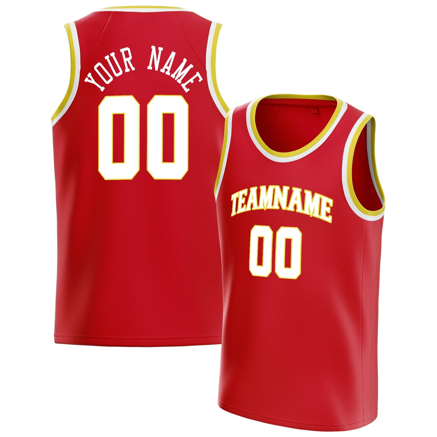 Custom Red White Solid-Color Basketball Jersey