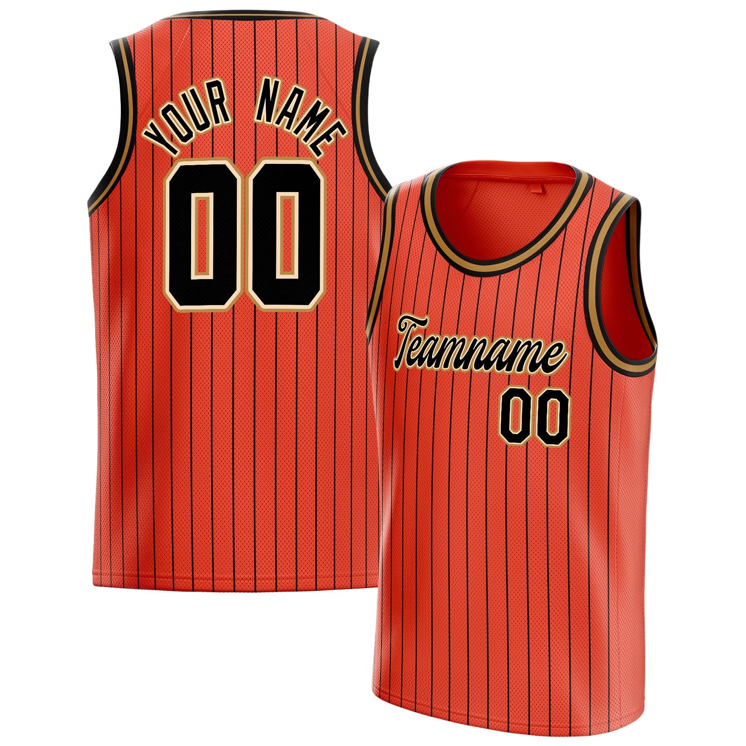 Custom Orange Black Black-Pinstripe Basketball Jersey