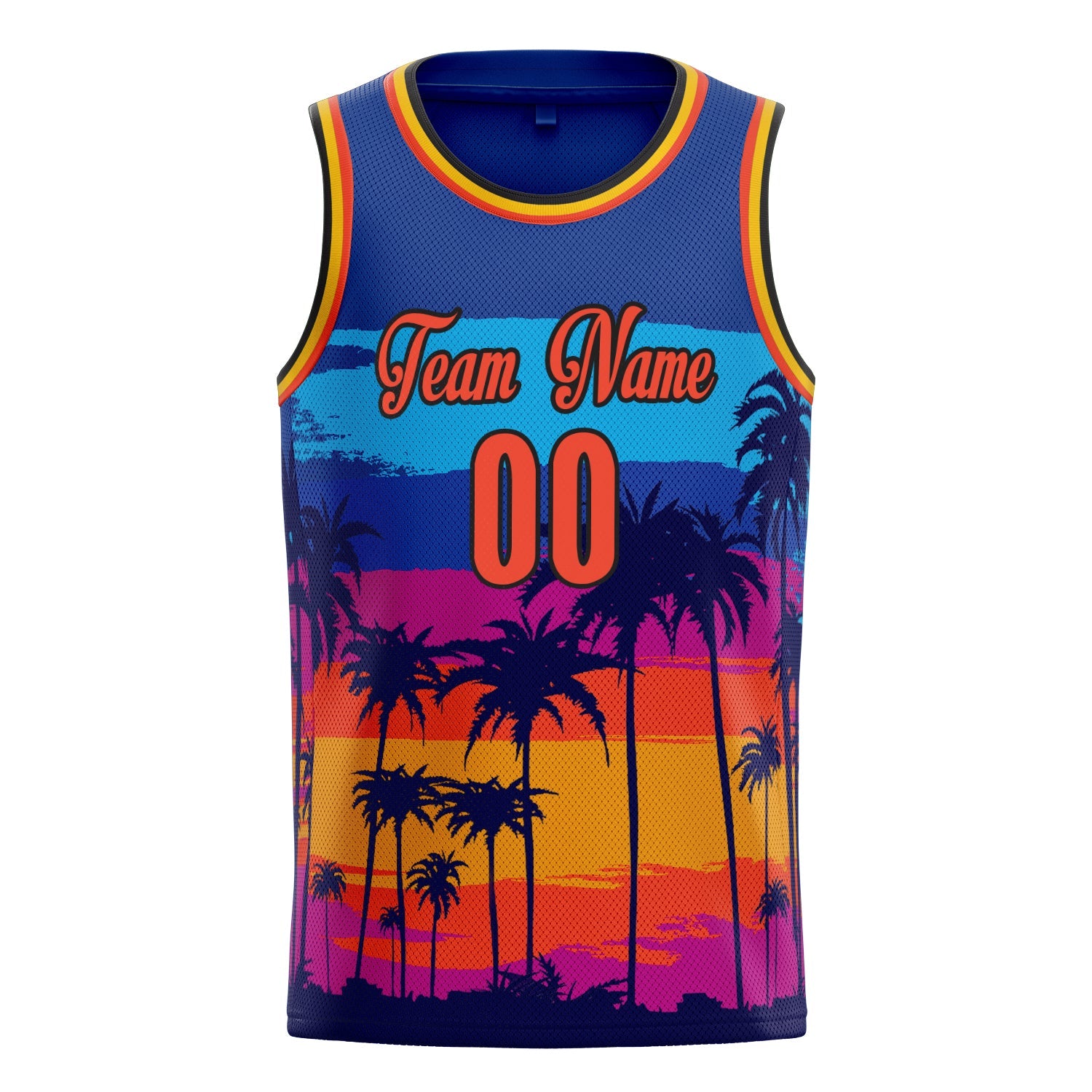 Custom Royal Orange Tropical-Hawaii-Palm-Leaves Basketball Jersey