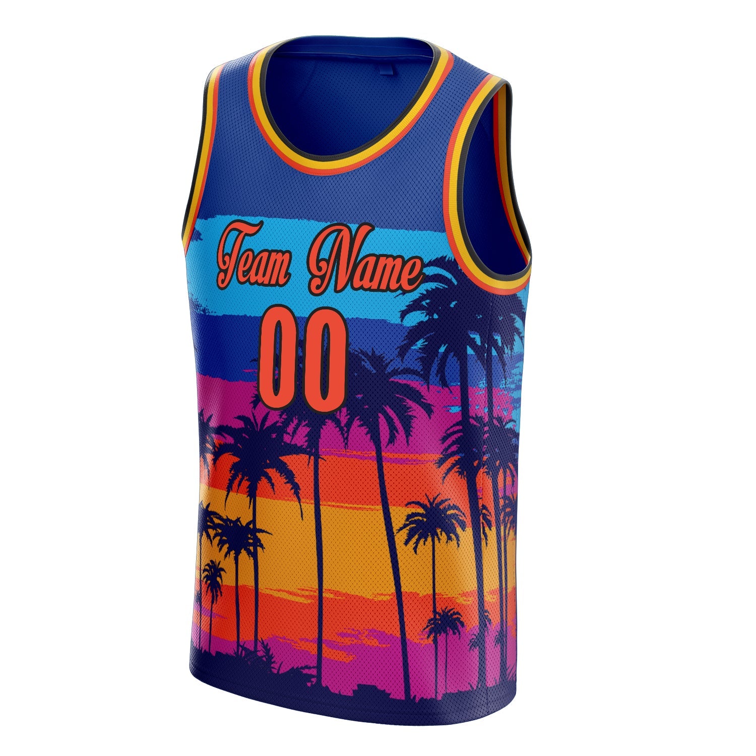 Custom Royal Orange Tropical-Hawaii-Palm-Leaves Basketball Jersey