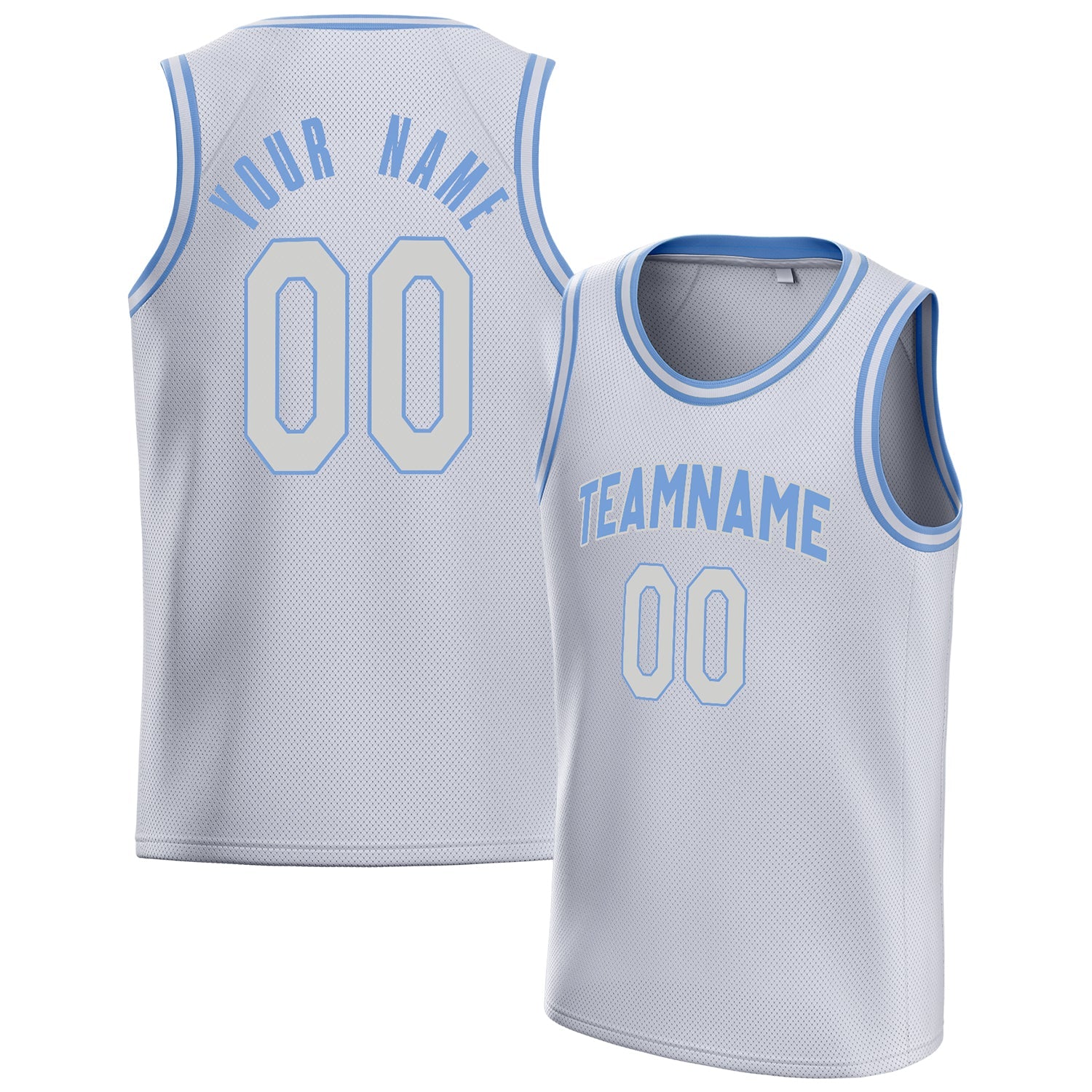Custom White Light-Blue Solid-Color Basketball Jersey