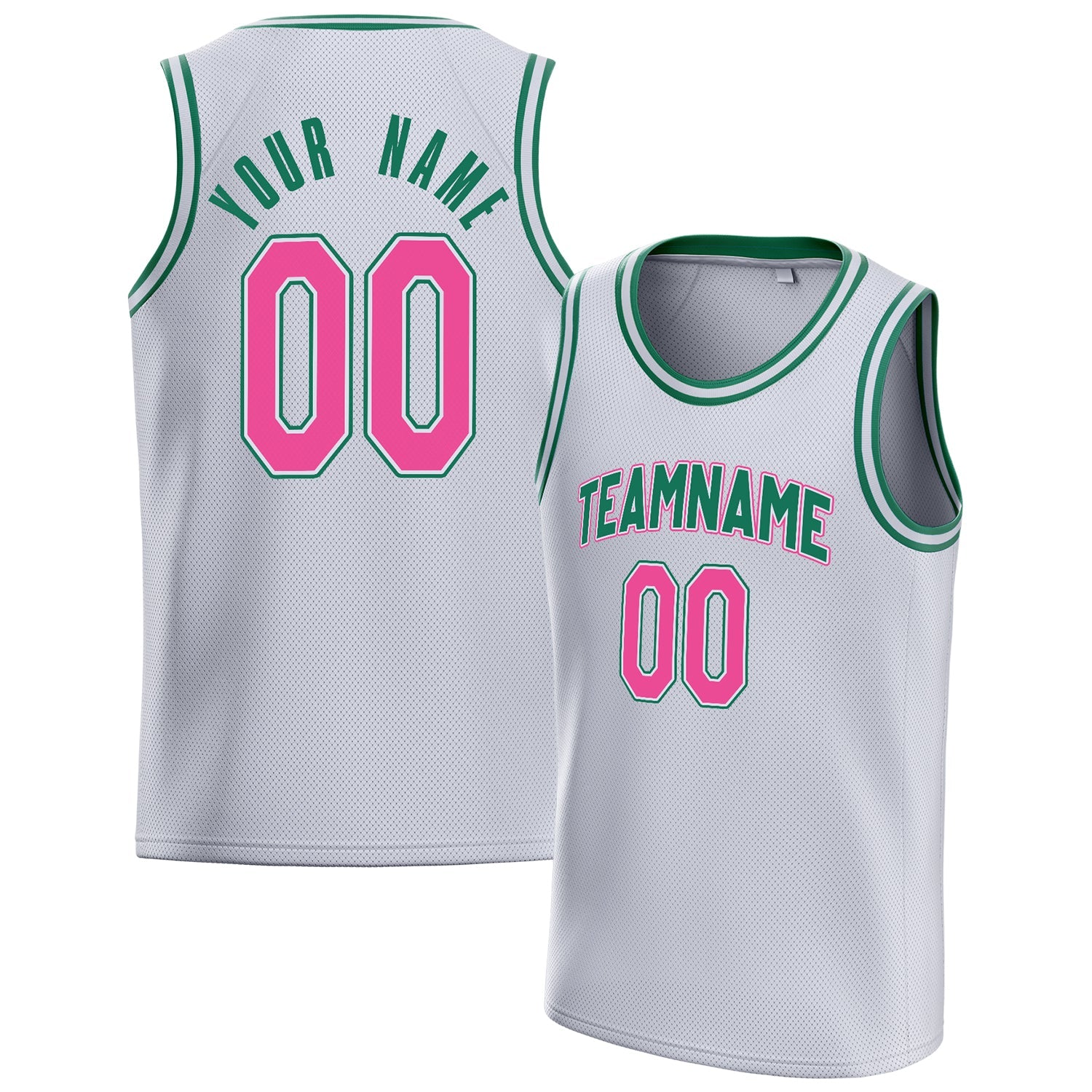 Custom White Pink Solid-Color Basketball Jersey