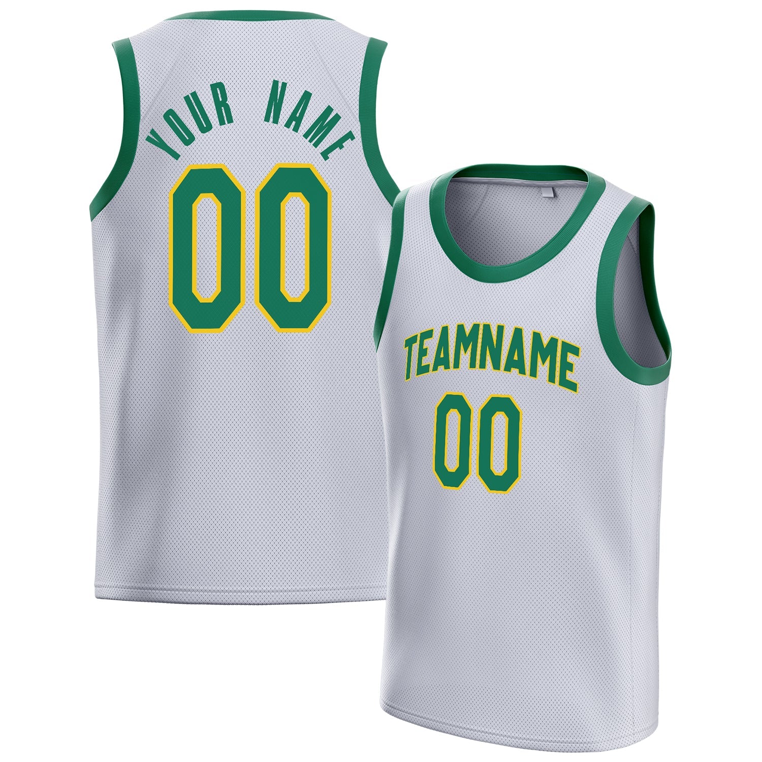 Custom White Green Solid-Color Basketball Jersey