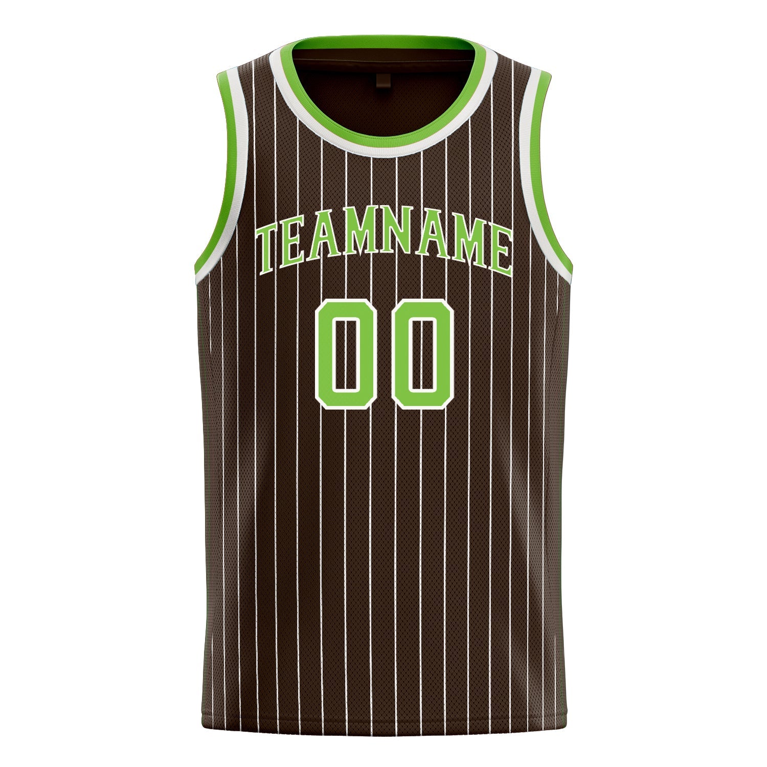 Custom Brown Neon-Green White-Pinstripe Basketball Jersey