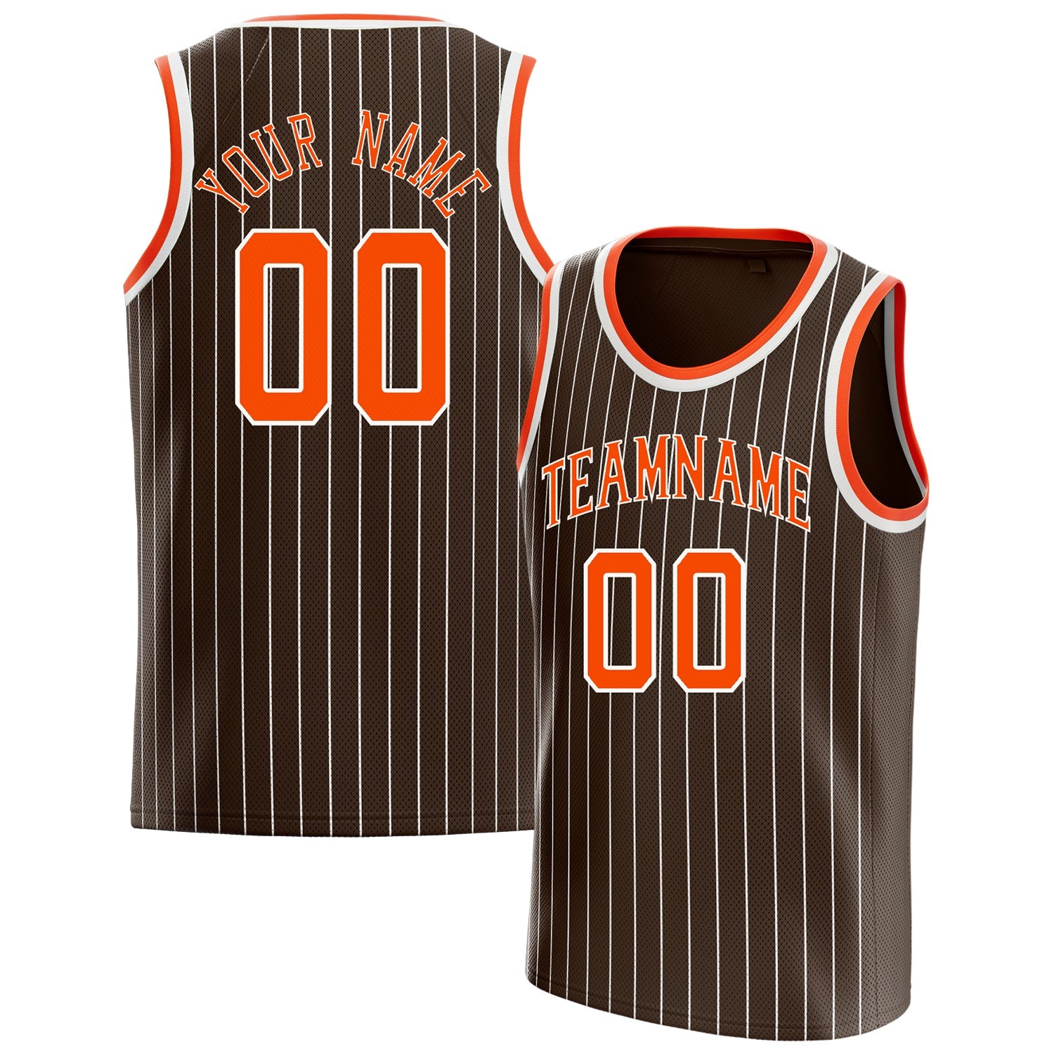 Custom Brown Orange White-Pinstripe Basketball Jersey