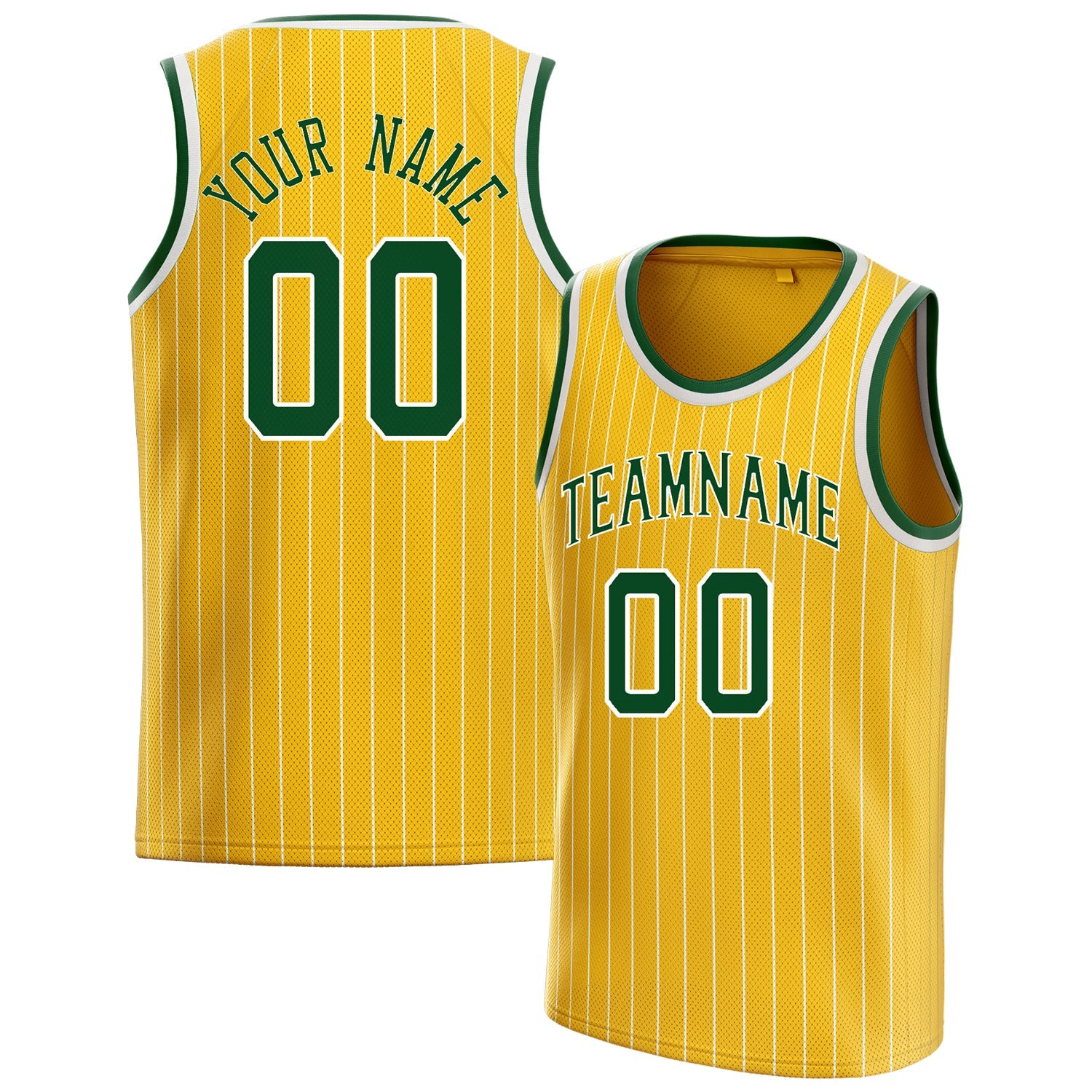 Custom Gold Kelly-Green White-Pinstripe Basketball Jersey