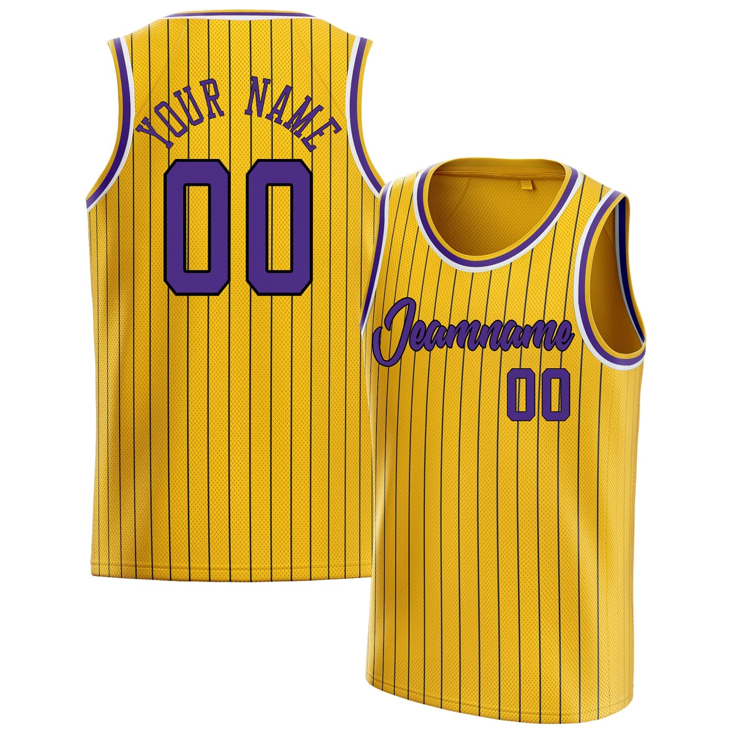 Custom Gold Purple Black-Pinstripe Basketball Jersey