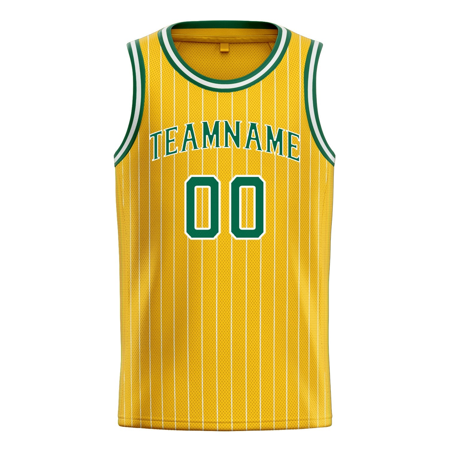 Custom Gold Kelly-Green White-Pinstripe Basketball Jersey